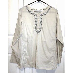 Announcements Maternity L (12-14) Beige Long Sleeve Tunic embroidery